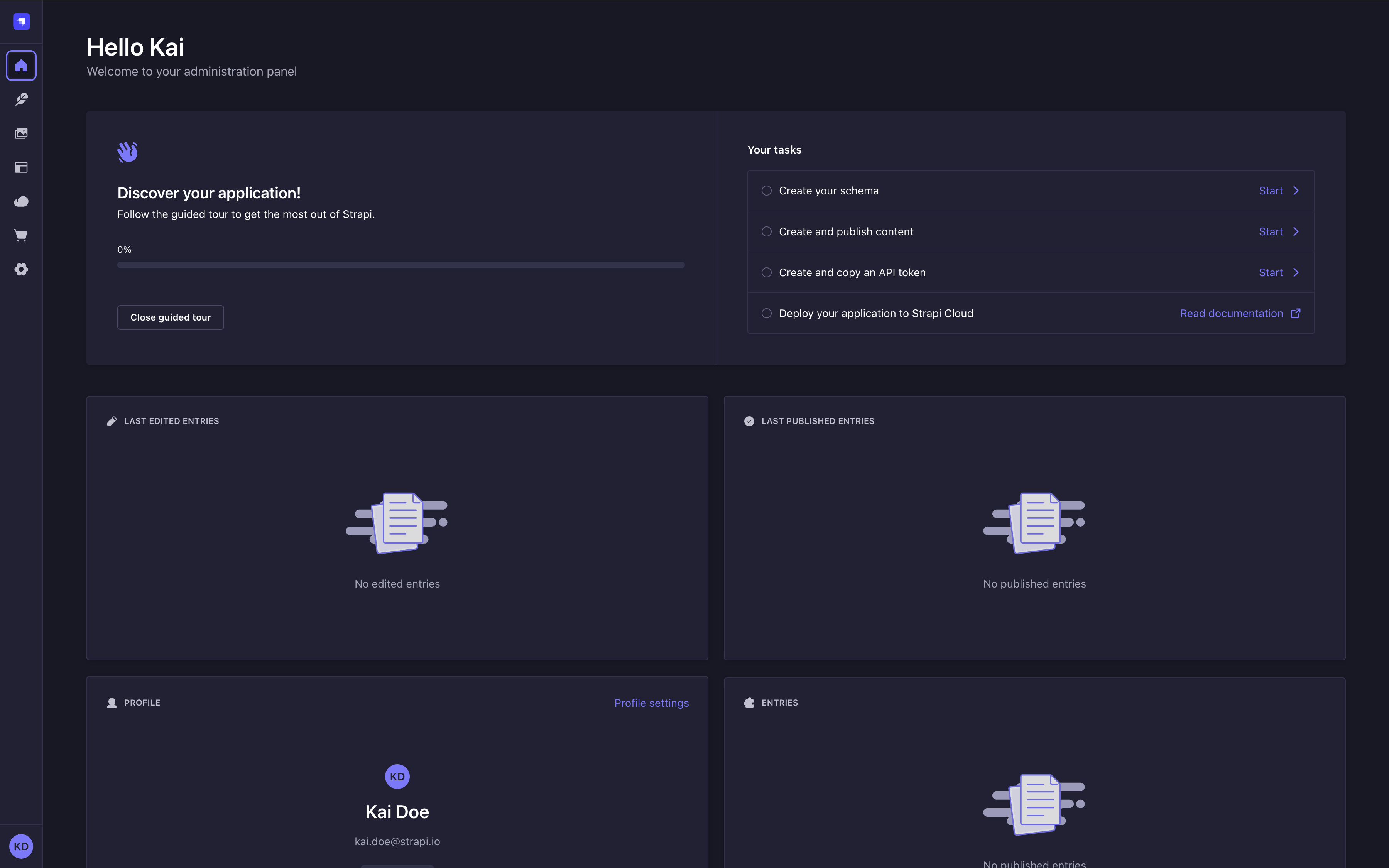 管理パネルのホーム画面