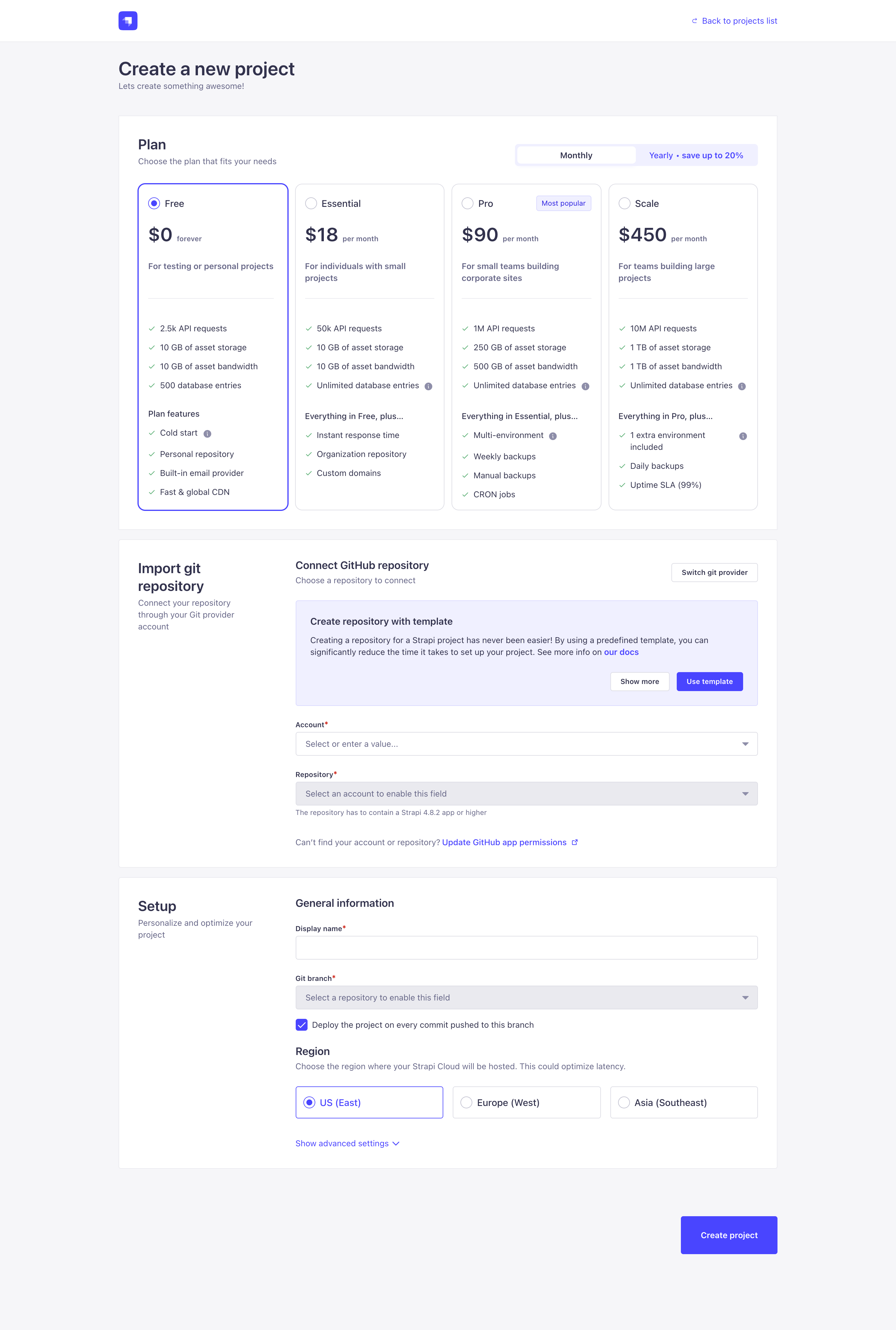 Strapi Cloud プロジェクト作成 ステップ 1