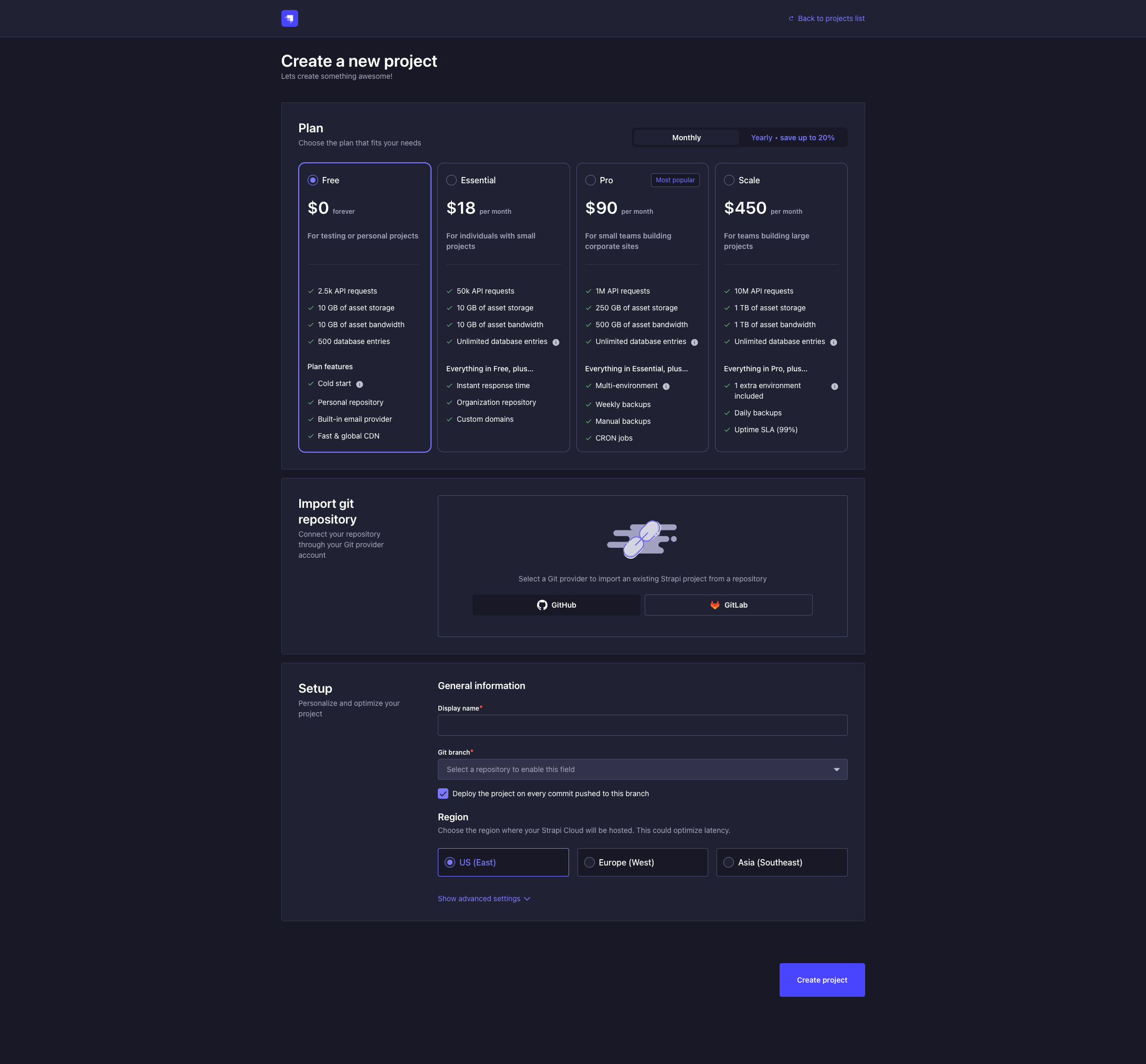 Strapi Cloud プロジェクト作成 ステップ 1