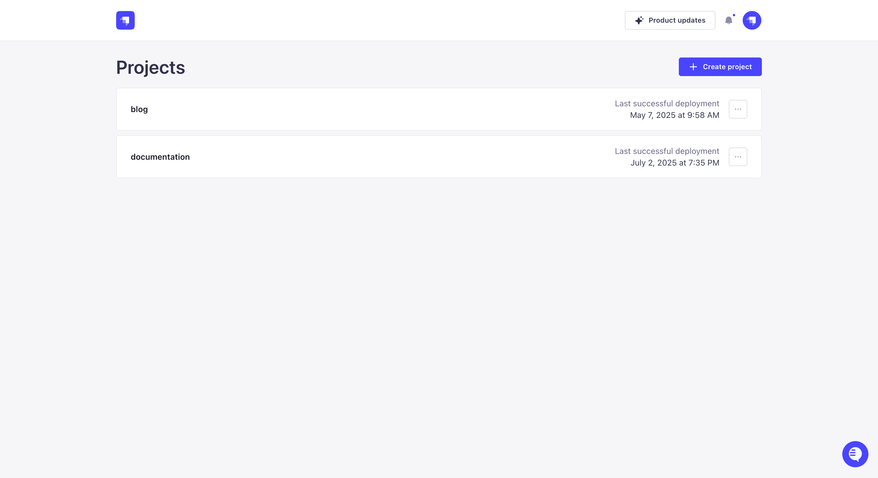 プロジェクト一覧ページ