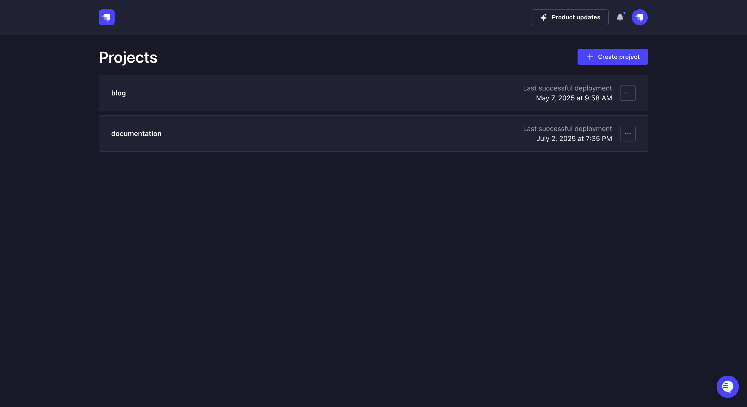 プロジェクト一覧ページ