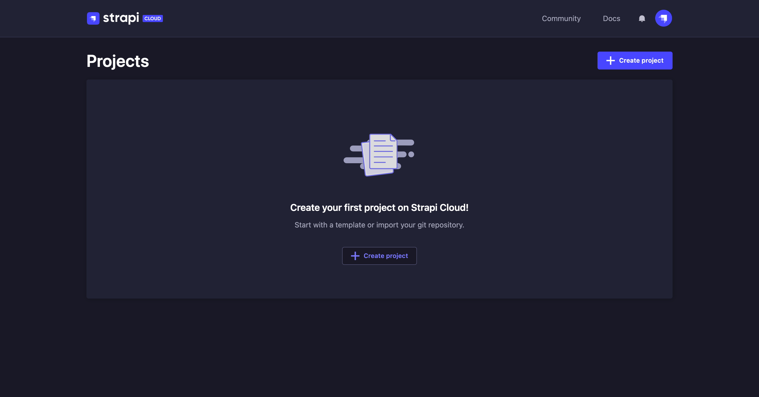 Strapi Cloud Projects ページ