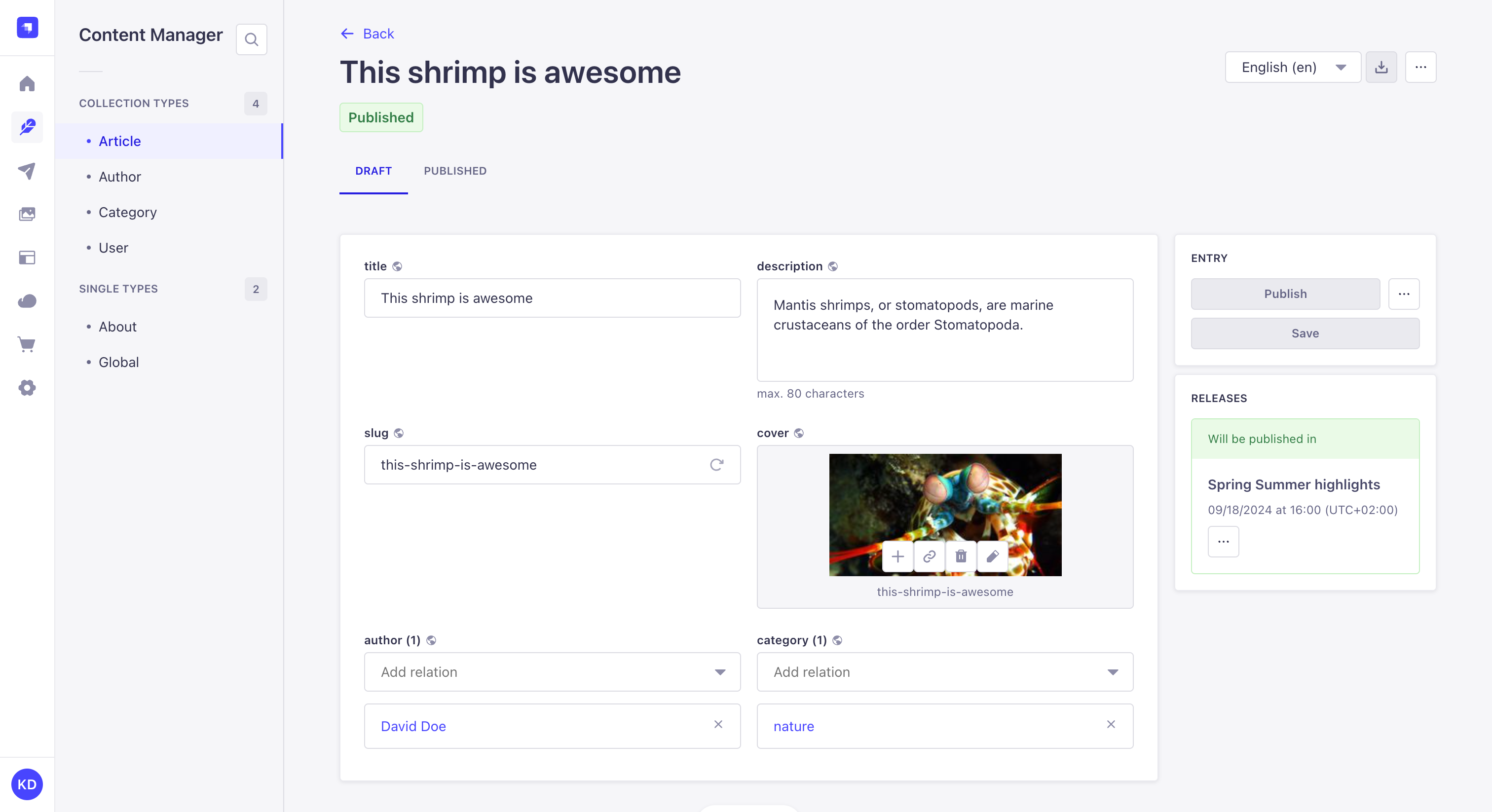コンテンツを記入する編 集ビュー