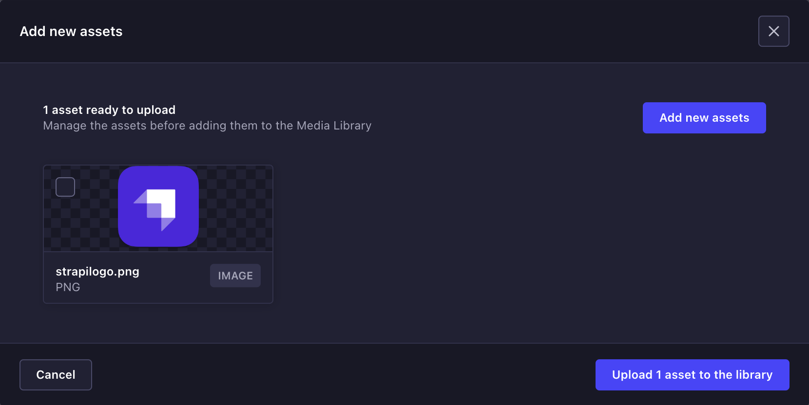 新規アセット追加ウィンドウ