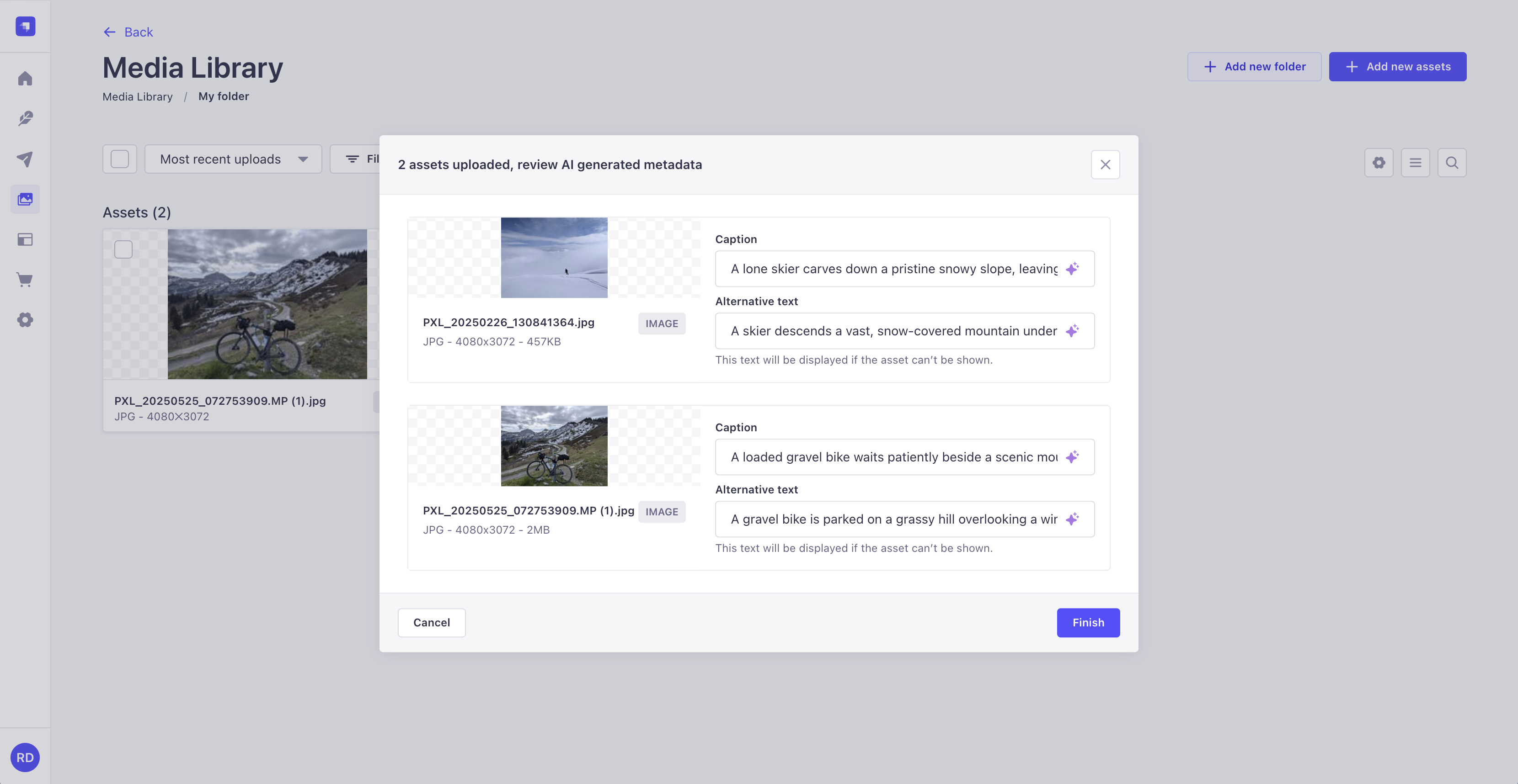 AI メタデータ確認モーダル