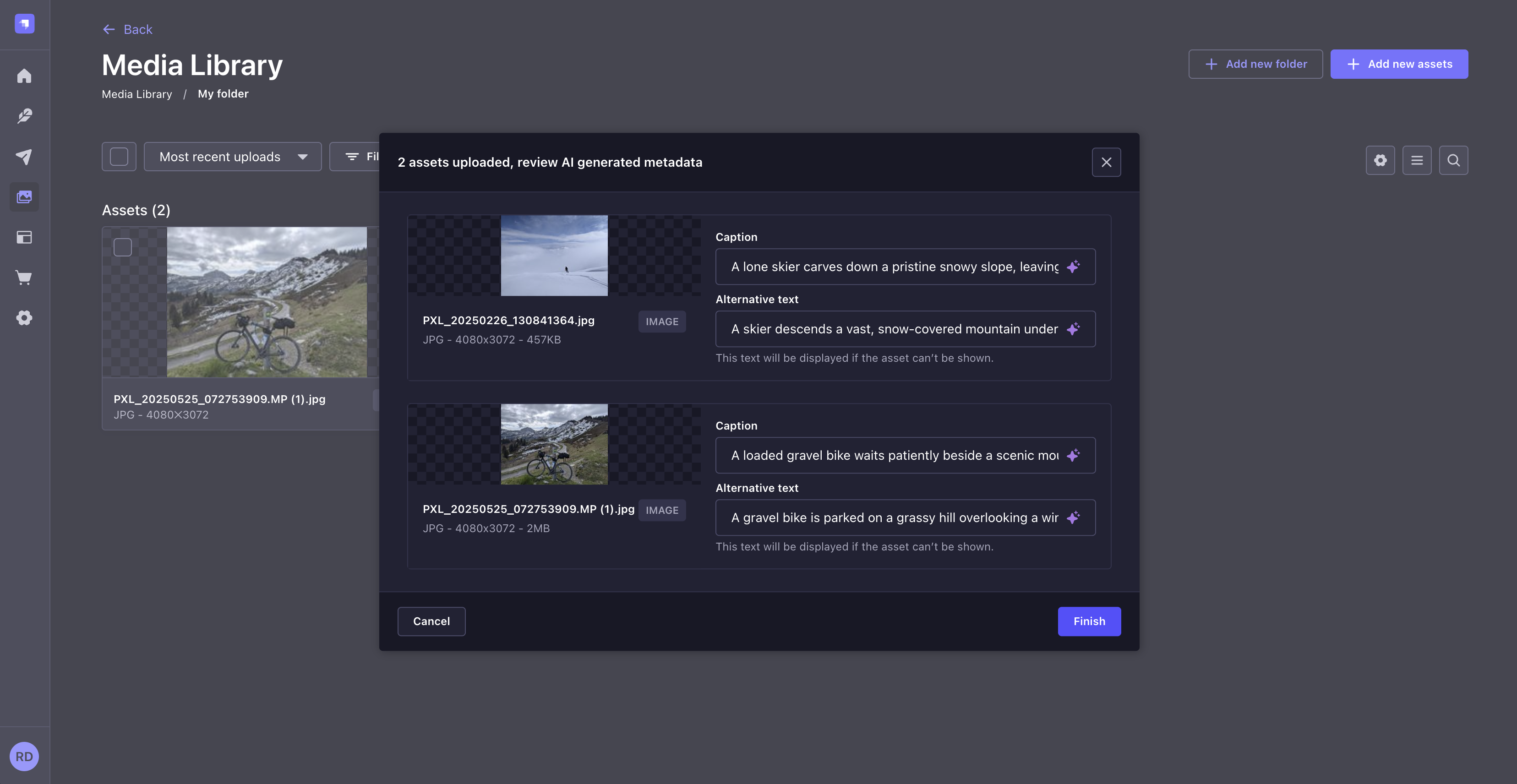 AI メタデータ確認モーダル