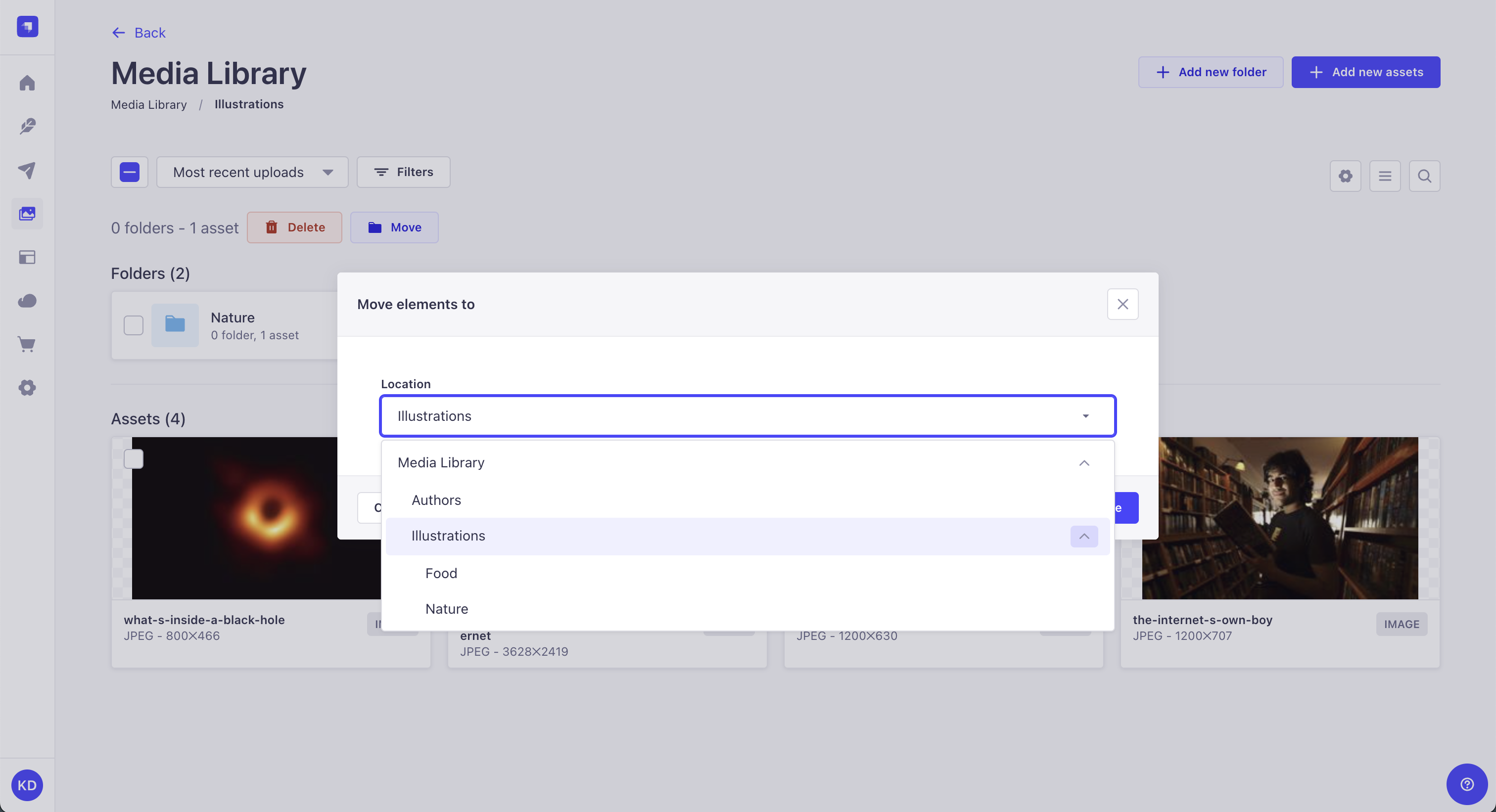 「Move elements to」ポップアップ