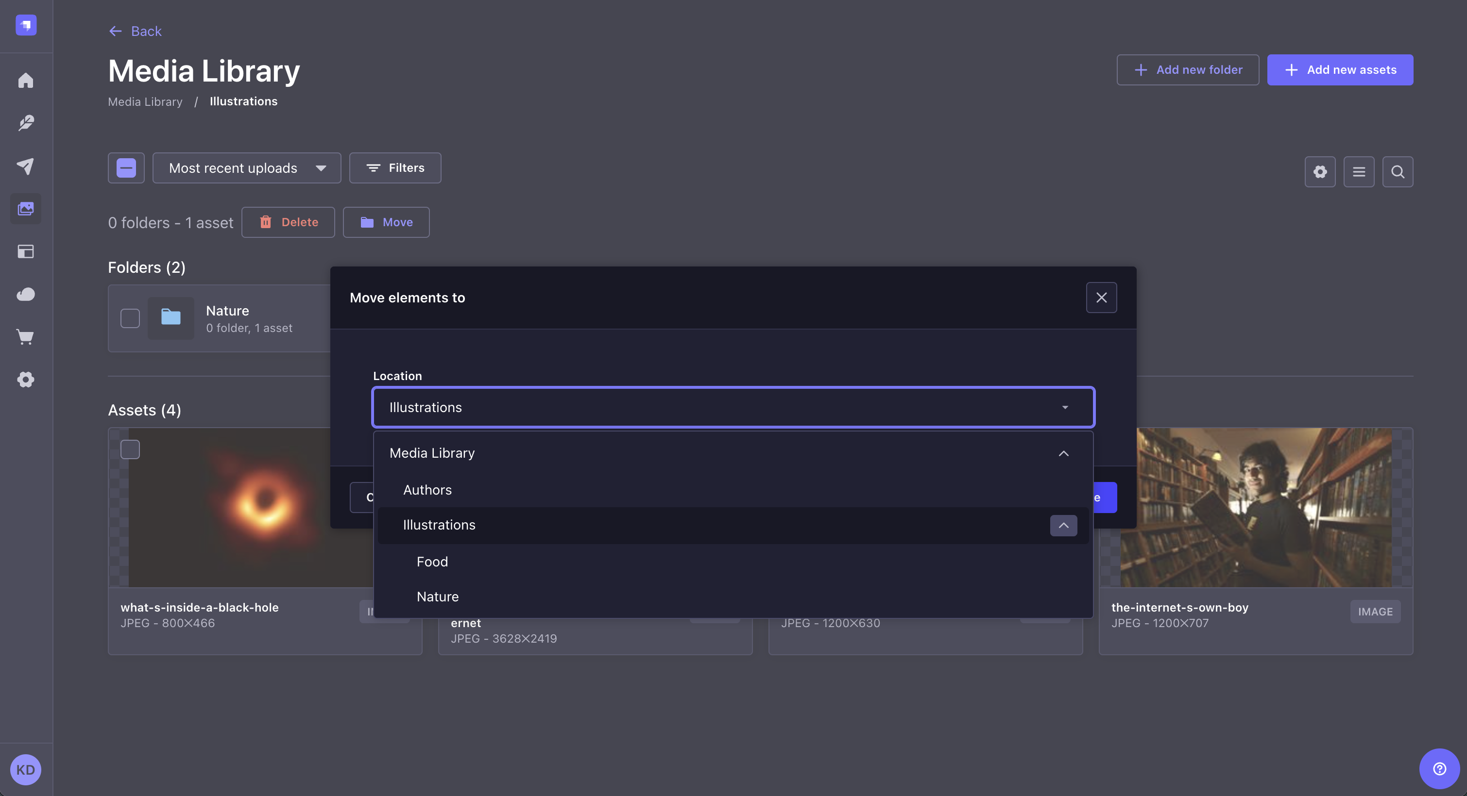 「Move elements to」ポップアップ