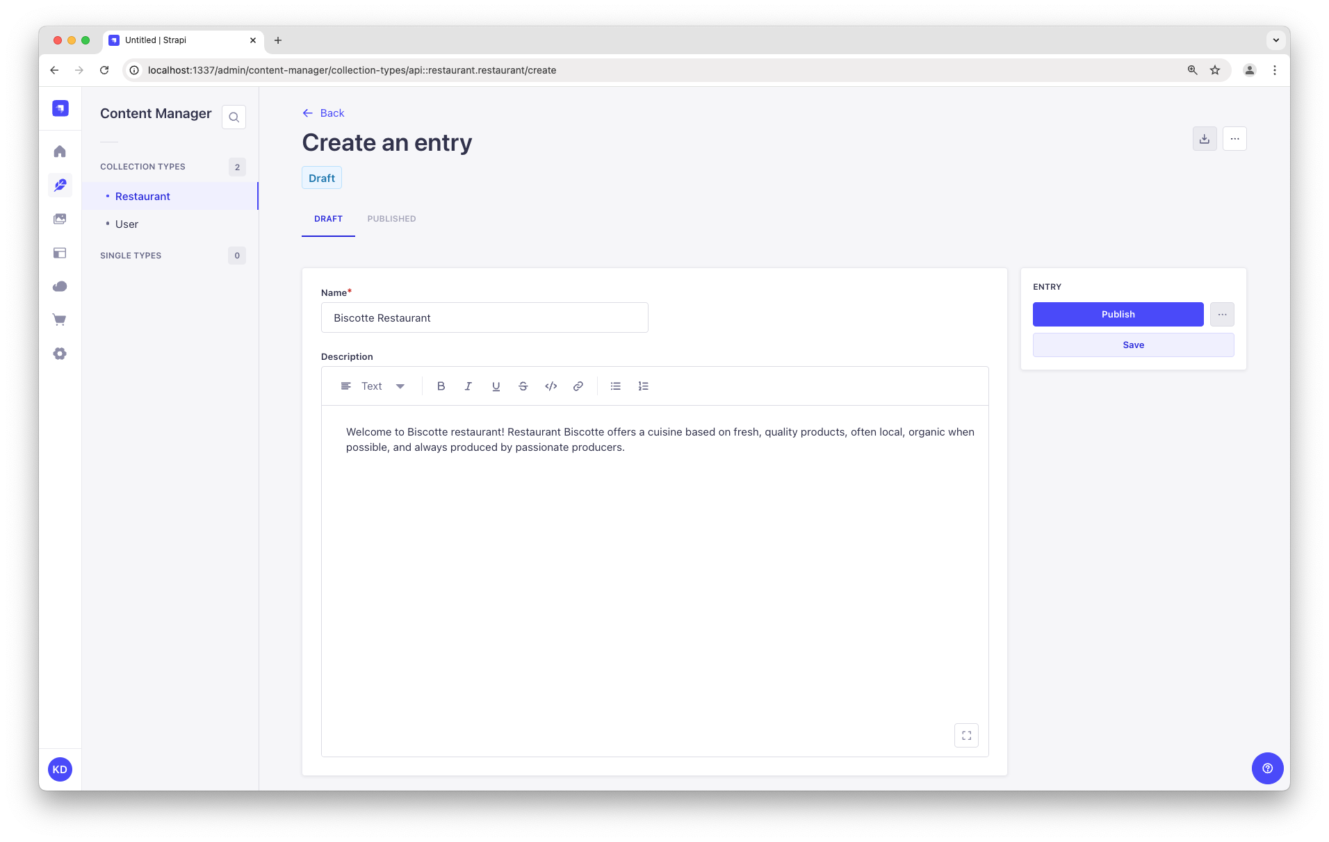 スクリーンショット: コンテンツマネージャーの Biscotte Restaurant