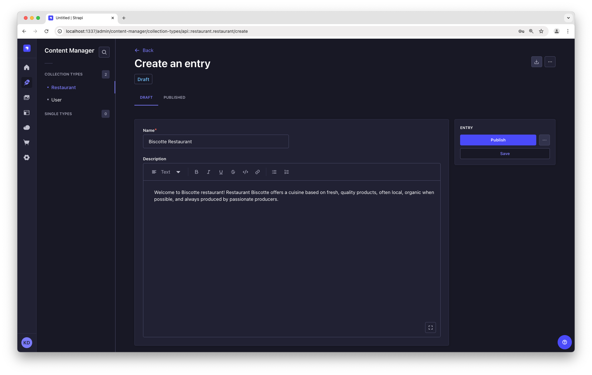 スクリーンショット: コンテンツマネージャーの Biscotte Restaurant