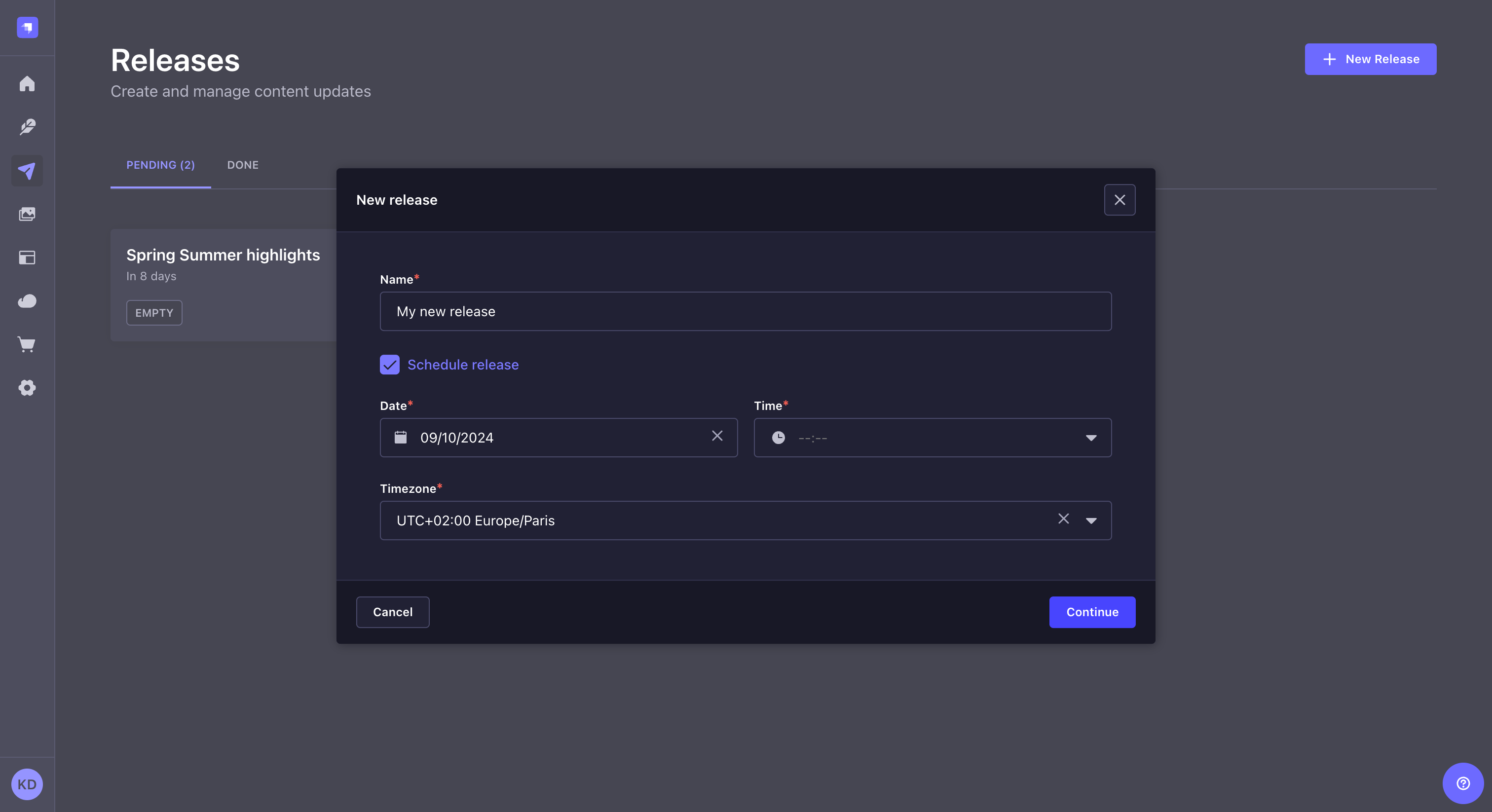 新規リリースの追加