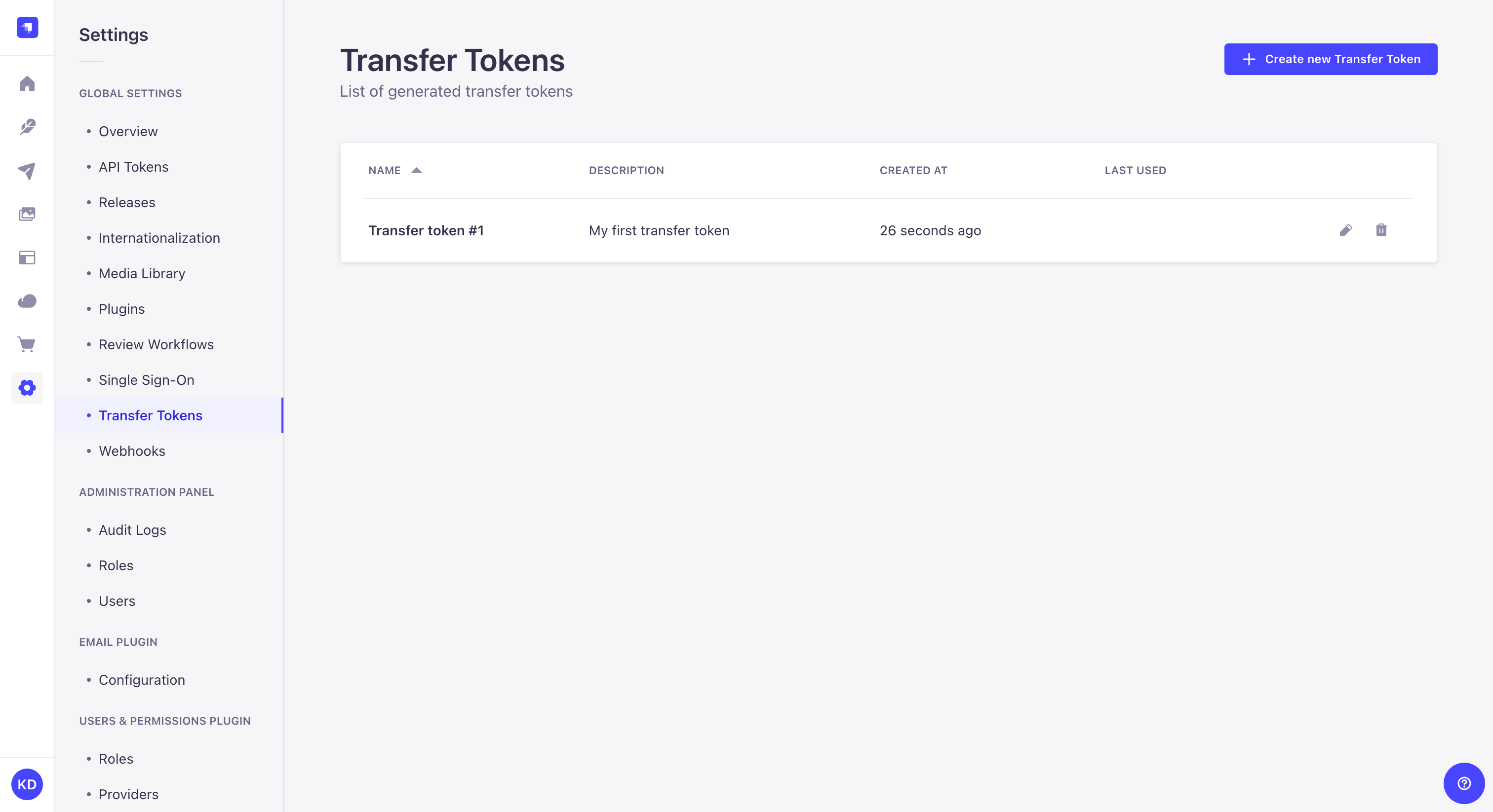 Transfer token