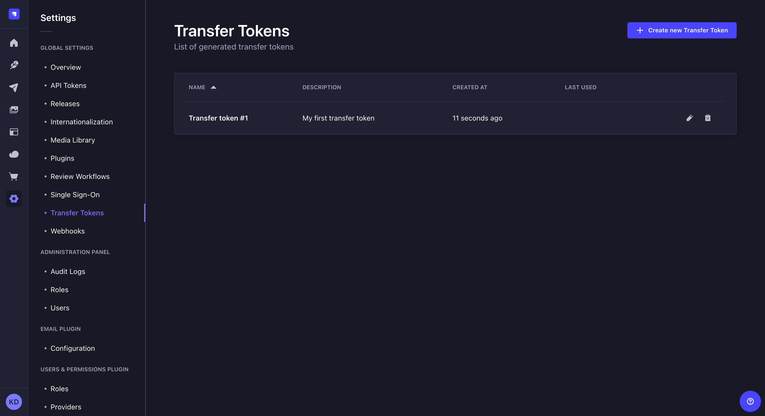 Transfer token
